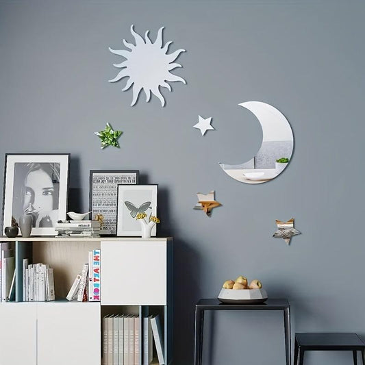 6pcs Star & Moon Mirror Wall Sticker Set Ramadan Kareem Holiday Decor