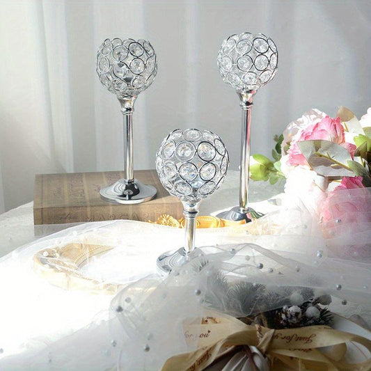 3 Pcs Crystal Candle Holder Tea Light Candlestick Holders Wedding Table Centerpi