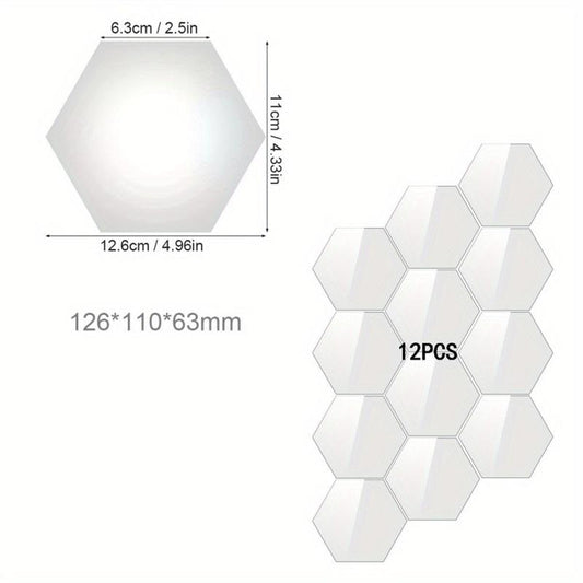 12pcs Hexagon Mirror Wall Stickers Acrylic Tiles for Home Decor