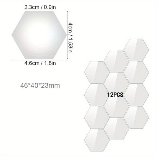 12pcs Hexagon Mirror Wall Stickers Acrylic Tiles for Home Decor