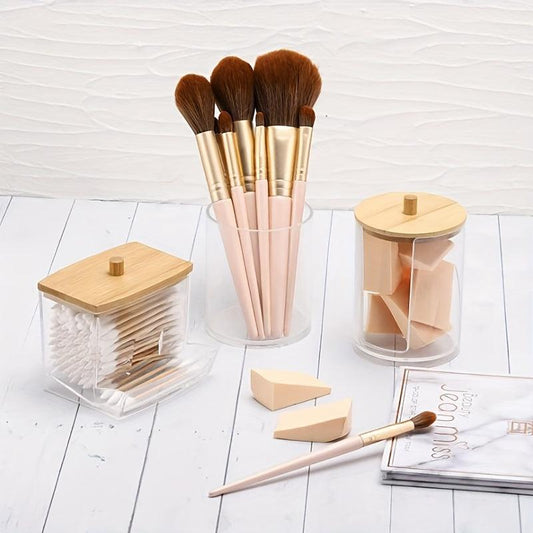 3pcs Bathroom Organizer Set Swab Holder Storage Clear Lids Swabs Dispenser Jar