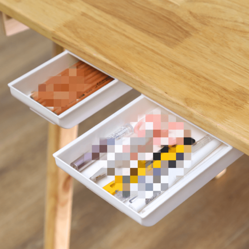 2pcs Under Desk Drawer Organizer Self Adhesive MakeUp Storage Box