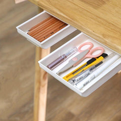 2pcs Under Desk Drawer Organizer Self Adhesive MakeUp Storage Box