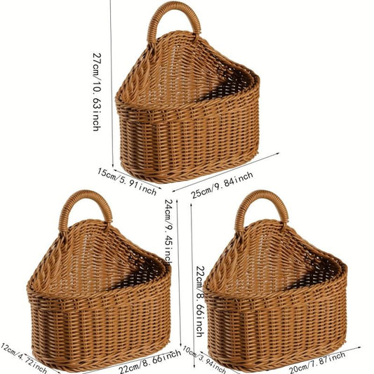 Rattan Wall Hanging Basket for Sundries, Bathroom Toiletries Storage