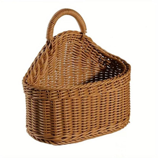 Rattan Wall Hanging Basket for Sundries, Bathroom Toiletries Storage