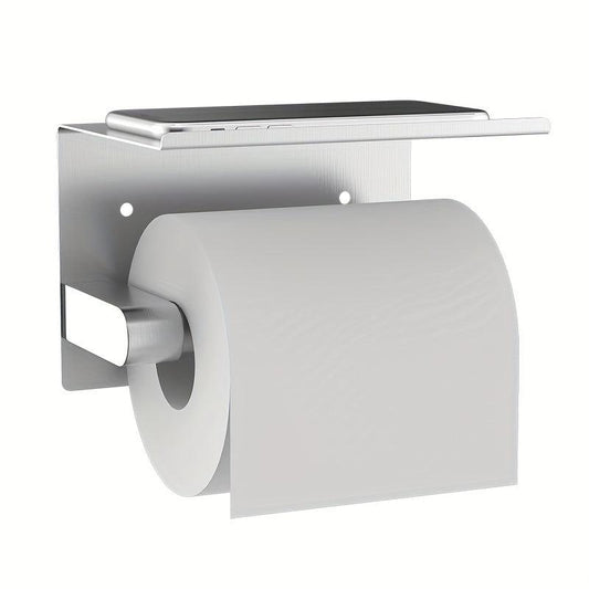 Stainless Steel Toilet Paper Holder Shelf Adhesive Mounting