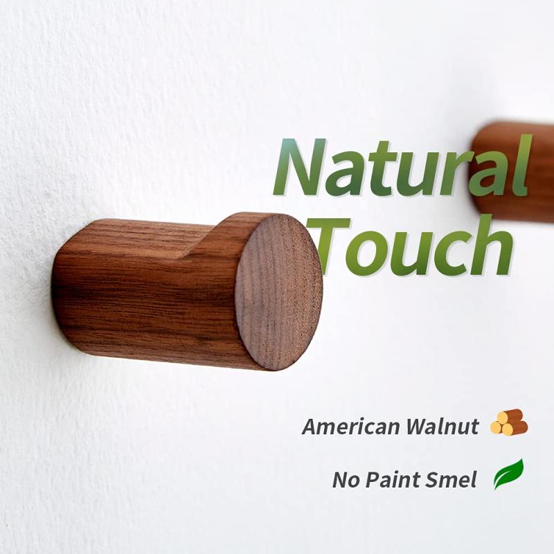 6pcs Wood Wall Hooks Hat Hanger Easy Install Walnut Modern Small Room Decor