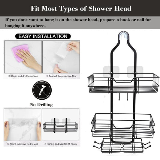 Shower Caddy Over Shower Head Anti Swing Rustproof Shower Organizer