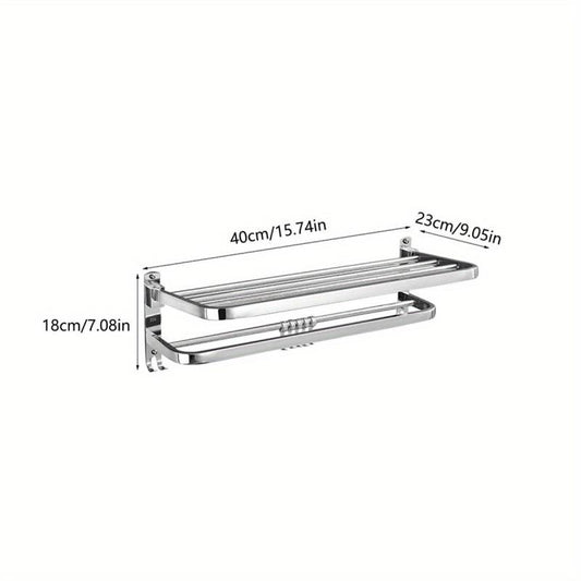 Stainless Steel Wall Mount Towel Rack with Hooks and Pole