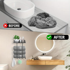 Metal Wall Mounted Bath Towel Rack with Top Shelf