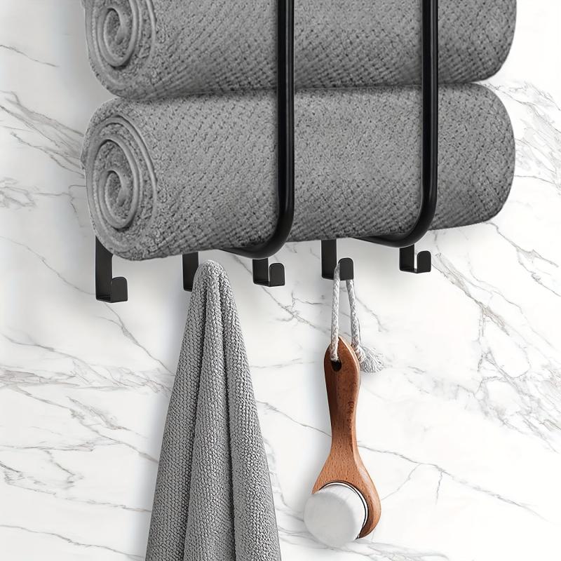 Metal Wall Mounted Bath Towel Rack with Top Shelf