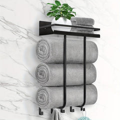 Metal Wall Mounted Bath Towel Rack with Top Shelf