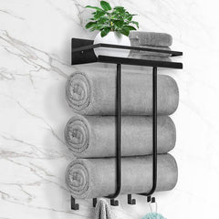 Metal Wall Mounted Bath Towel Rack with Top Shelf