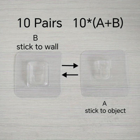 10Pairs Double Side Wall Adhesive Hook Transparent Wire Rack
