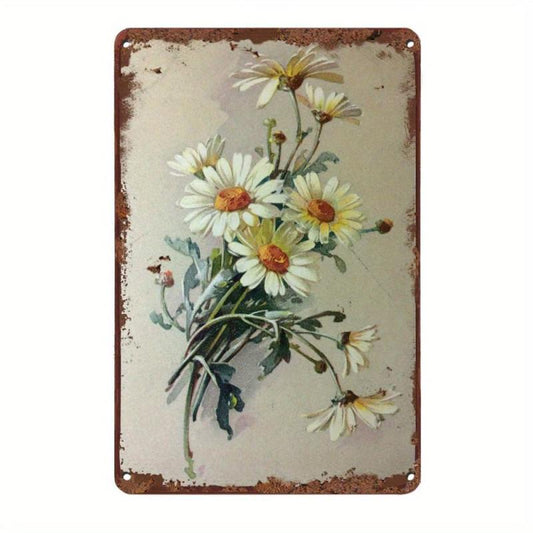 Vintage Tin Sign Flowers Daisy With Dew Drop Metal Sign Retro Wall Decor