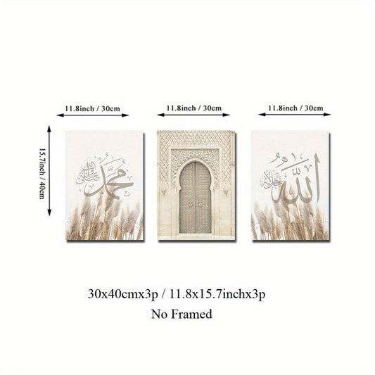 3pcs Log Style Moroccan Architecture Canvas Art Posters