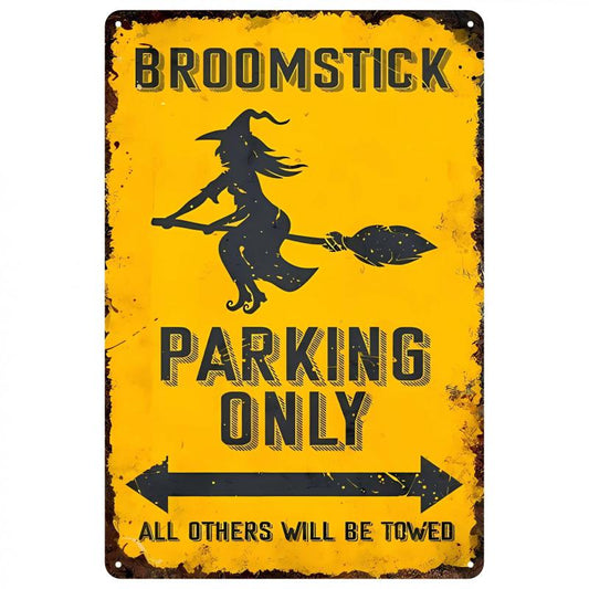 Vintage Halloween Tin Sign Broom Witch Decoration