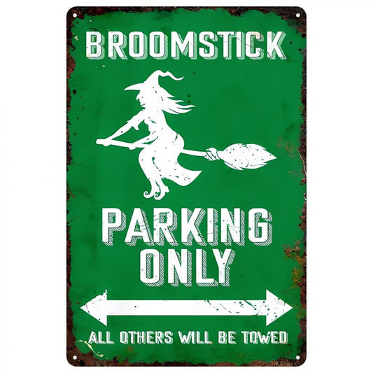 Vintage Halloween Tin Sign Broom Witch Decoration