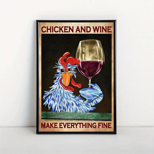 Vintage Chicken & Wine Canvas Poster