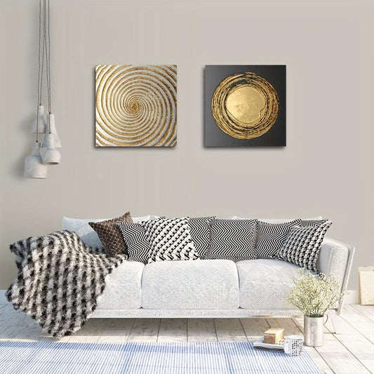 2pcs Golden Circle Decorative Paintings for Home and Office Decor