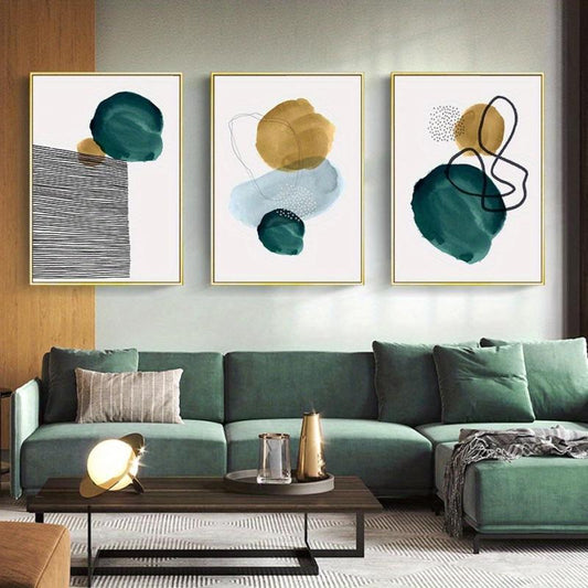 3pcs Abstract Watercolor Geometric Canvas Painting for Home Decor