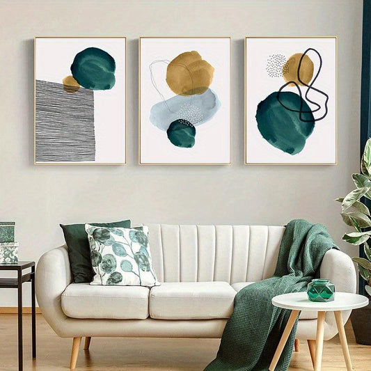3pcs Abstract Watercolor Geometric Canvas Painting for Home Decor