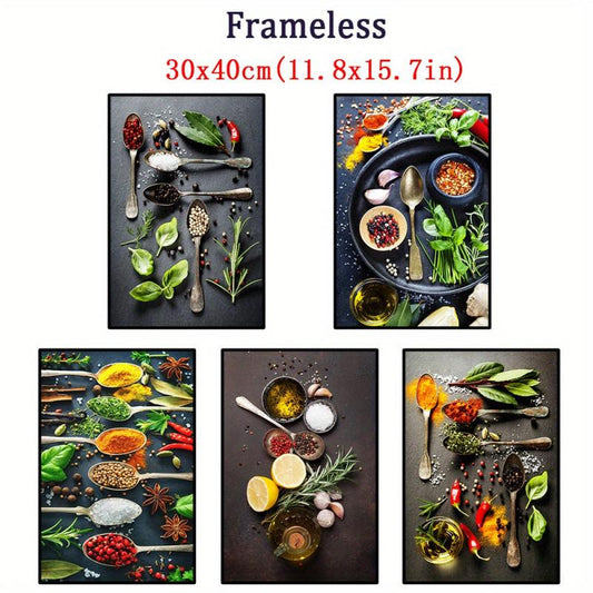 5pcs Herbs and Spices Canvas Art Prints - Perfect Wall Decor