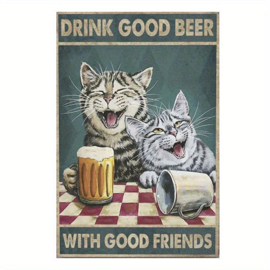 Metal Cat Sign Good Beer Good Friends Vintage Tin Wall Decor