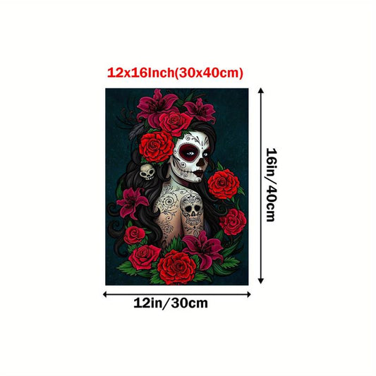 Mexican of the Dead Skull Flower Canvas Art Halloween Decor