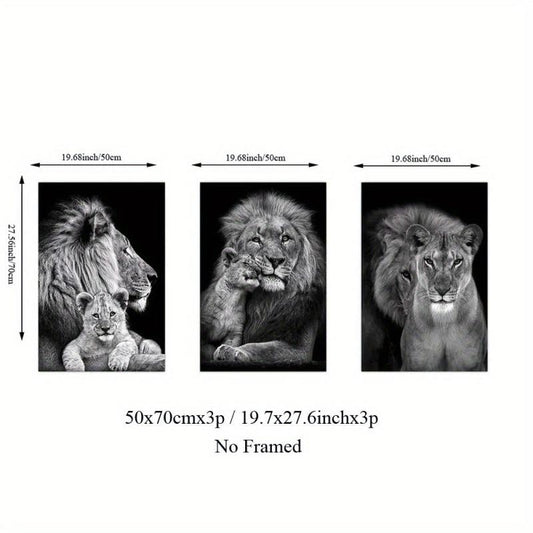3pcs Lion Family Poster Print Canvas Wall Art - Dining Room Decor