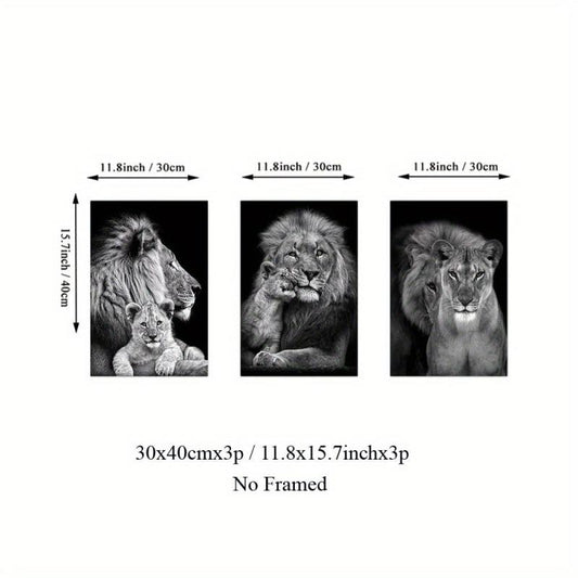 3pcs Lion Family Poster Print Canvas Wall Art - Dining Room Decor