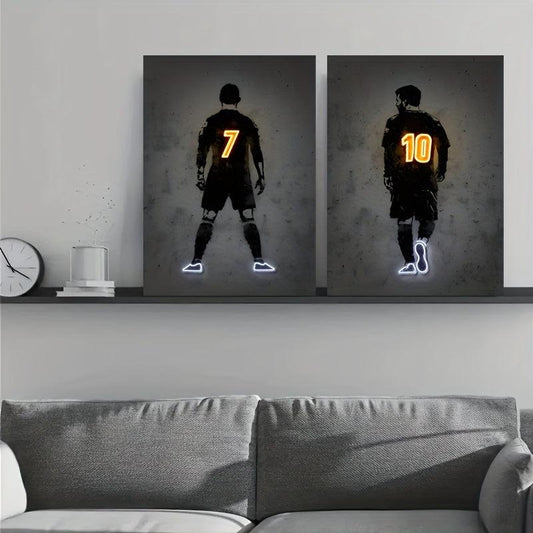 Canvas Poster Modern Art Neon Football Player Painting