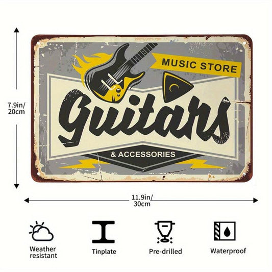 Guitars Shop Tin Sign Music Store Vintage Metal Sign