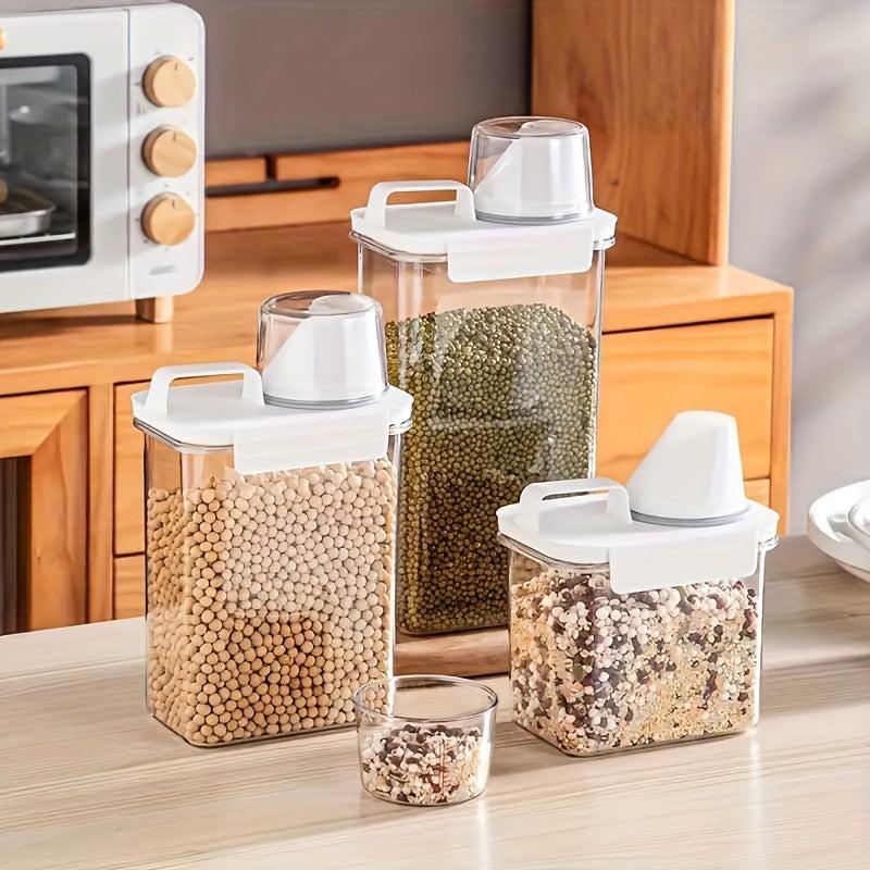 Airtight Storage Container w/ Measuring Cup Plastic Cereal Jars