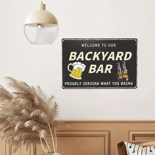 Metal Bar Open & Cheers Sign, Vintage Man Cave Wall Decor 20x30cm