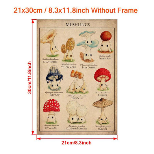 Vintage Mushroom Chart Art Canvas Poster for Home Decor
