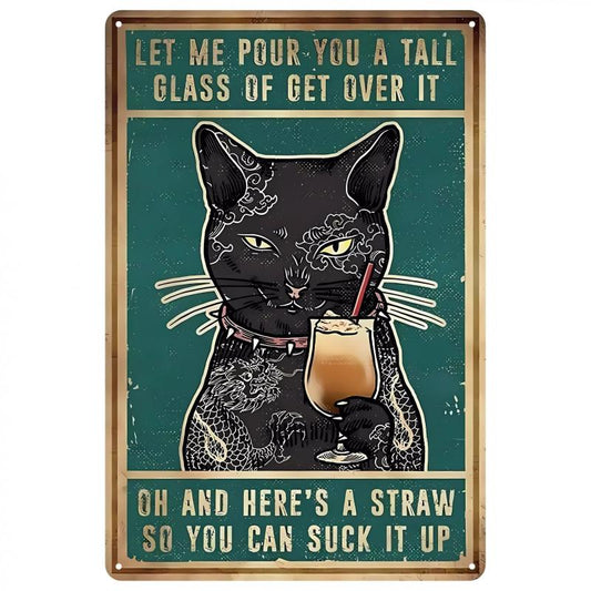 Vintage Metal Tin Signs - Funny Cat Decor for Kitchen or Bar