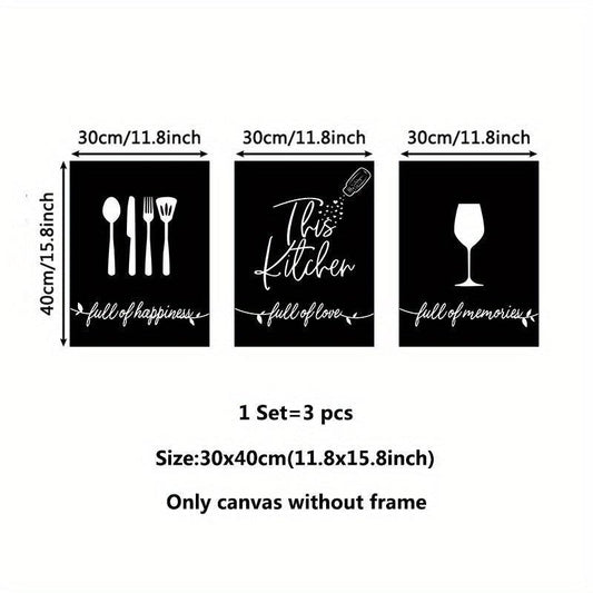 3pcs Modern Fork Canvas Print Set for Kitchen Restaurant Home Decor
