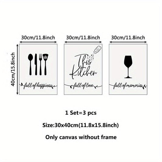 3pcs Modern Fork Canvas Print Set for Kitchen Restaurant Home Decor