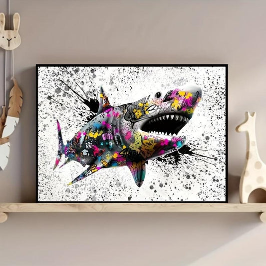 Colorful Shark Canvas Painting for Kids Room Decor