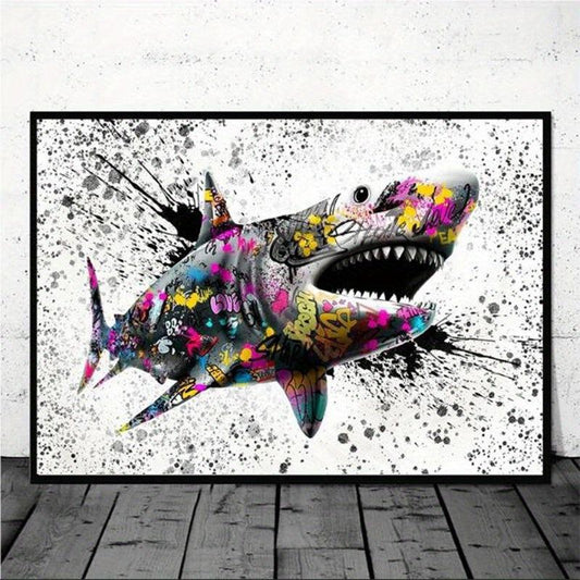 Colorful Shark Canvas Painting for Kids Room Decor