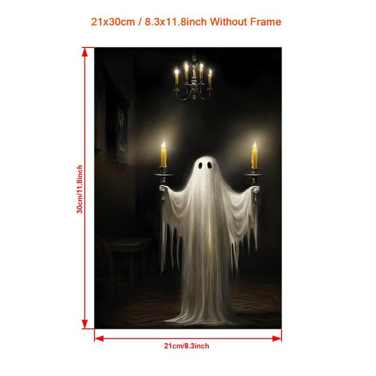Canvas Poster Ghost With Candles Halloween Print Dark Academia Gothic Wall Decor