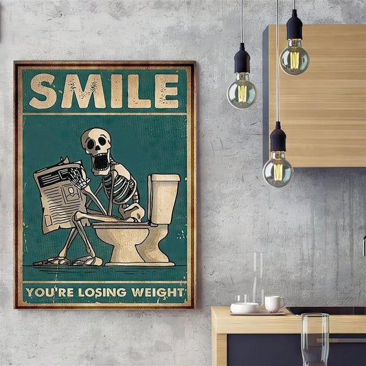 Vintage Canvas Poster Skeleton Toilet Wall Art Decor Gift Unframed