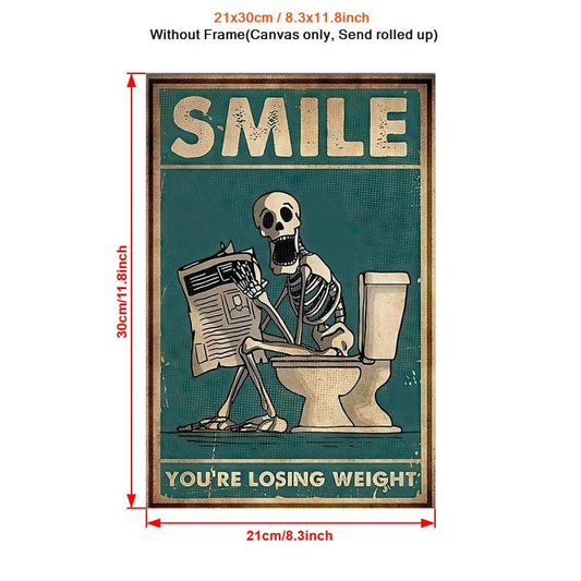 Vintage Canvas Poster Skeleton Toilet Wall Art Decor Gift Unframed
