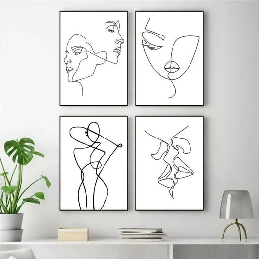 4pcs Minimalist Woman Body Wall Canvas Paintings for Living Room