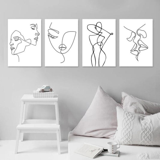 4pcs Minimalist Woman Body Wall Canvas Paintings for Living Room