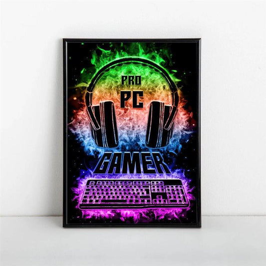 Neon Light Game Controller Painting On Canvas Wall Art