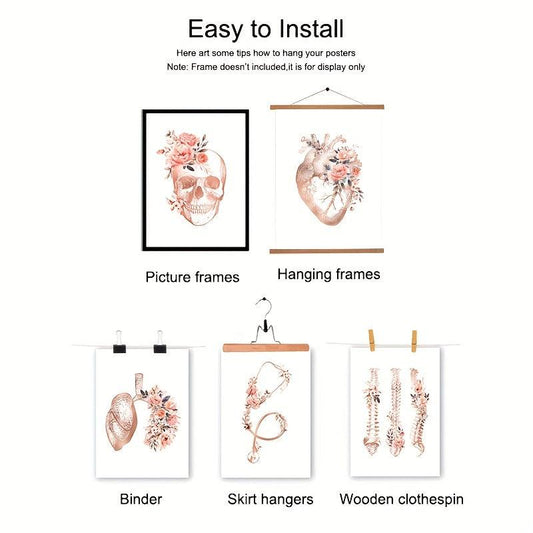 6pcs Anatomy Skeleton Organ Art Poster Heart Lungs Skull Spines Cad