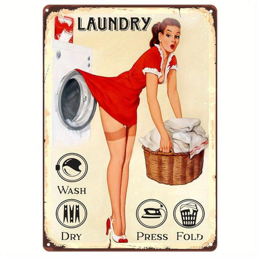 Laundry Drop Your Pants Here Retro Metal Sign 8X12Inch