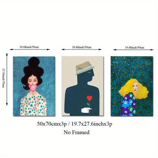 3pcs Frameless Wall Decor Painting Modern And Playful Girls Canvas Posters